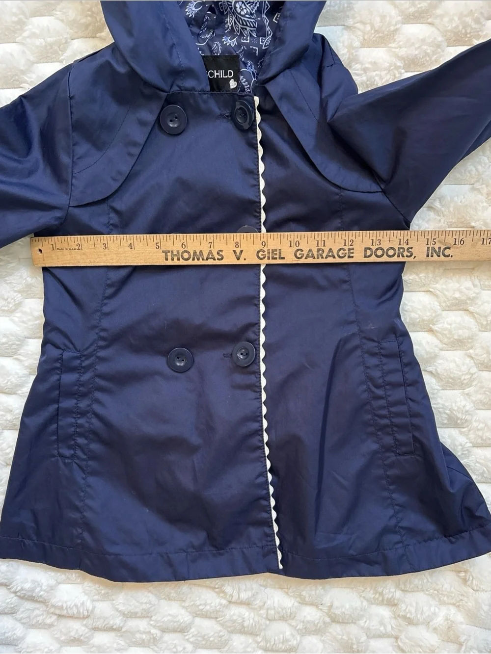 Rothschild Navy Blue Raincoat Jacket Double Breasted Button Scalloped Trim